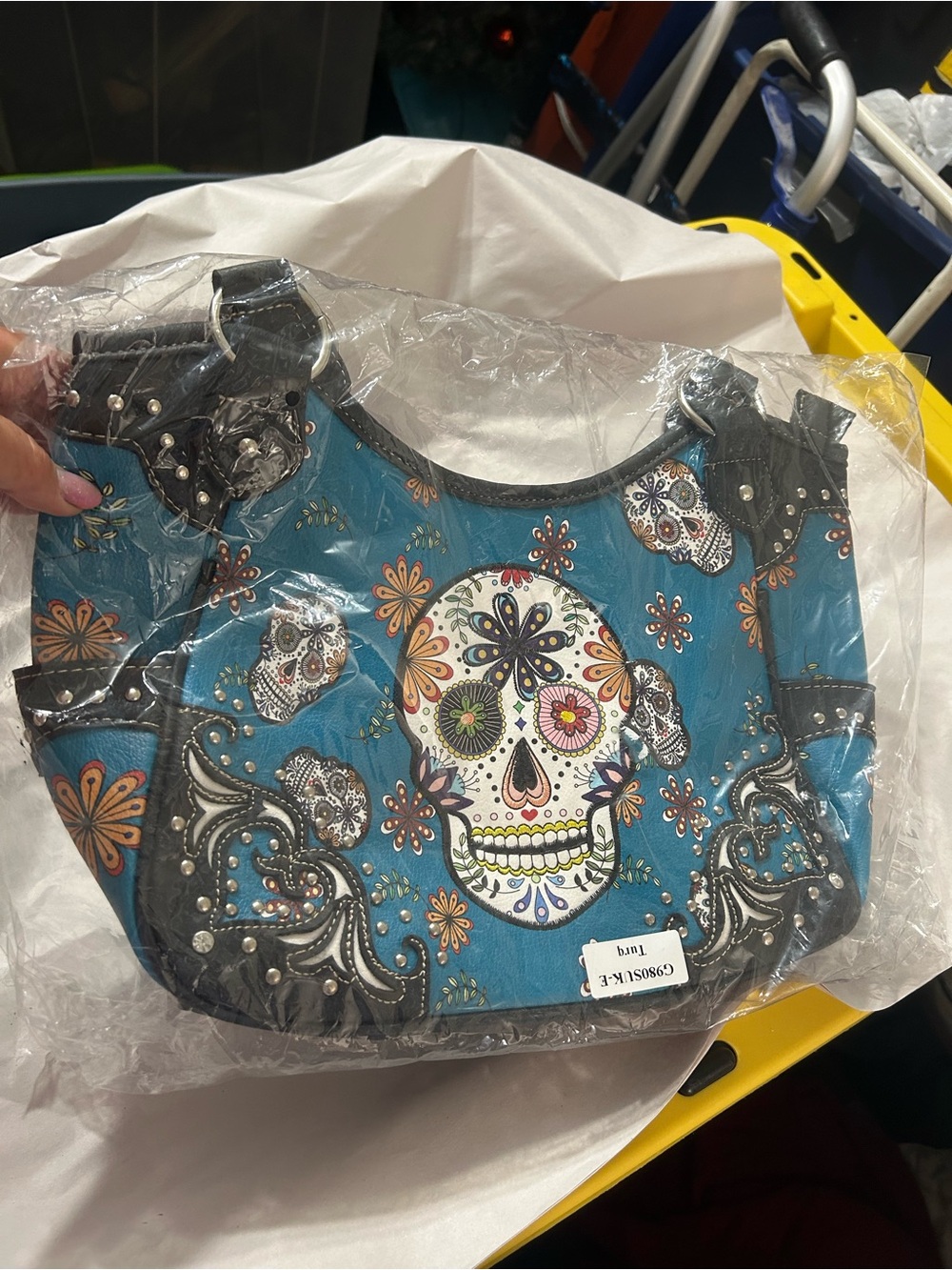 Teal Sugar Skull Tote Bag